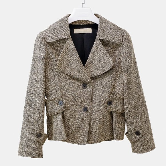 Valentino Brown Tweed Ruffle Jacket - Picture 1 of 10